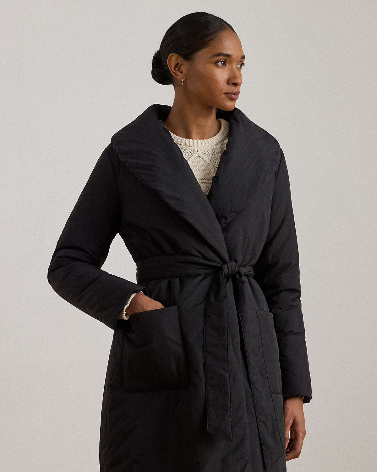 Ralph Lauren Belted OversizeCollar Puffer Wrap Coat