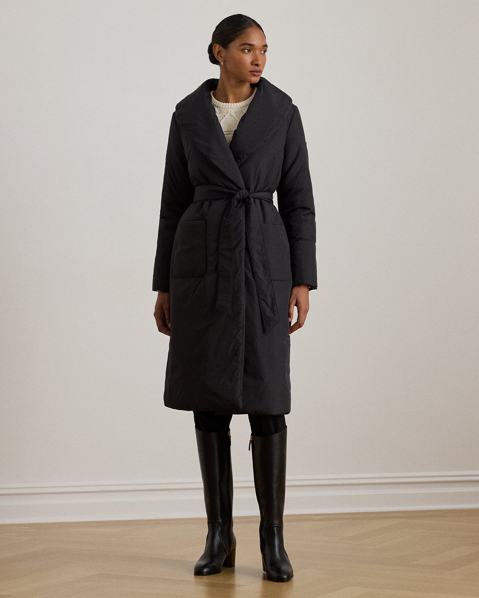 Ralph Lauren Belted OversizeCollar Puffer Wrap Coat