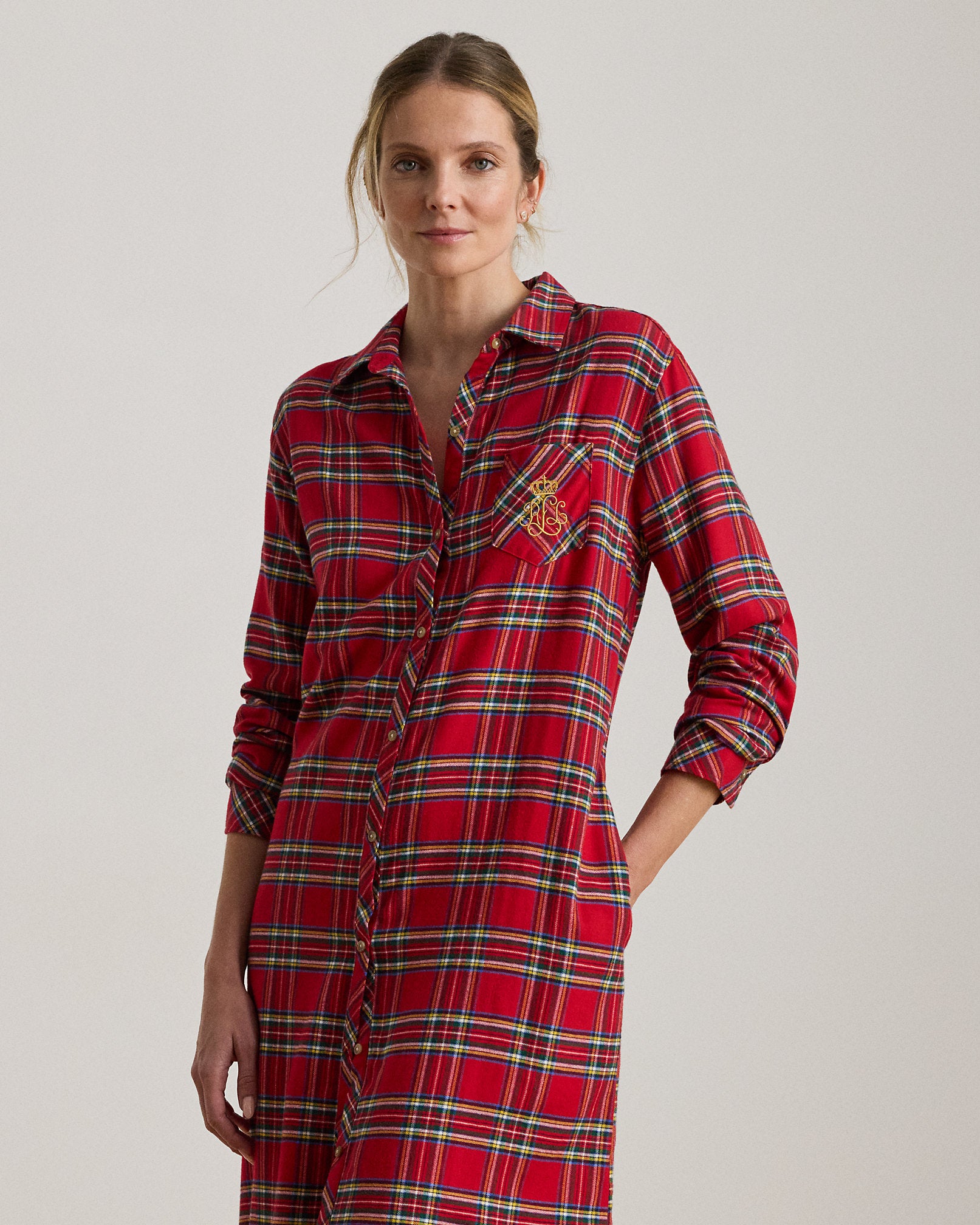 Ralph Lauren Plaid Brushed Twill Long Sleep Shirt