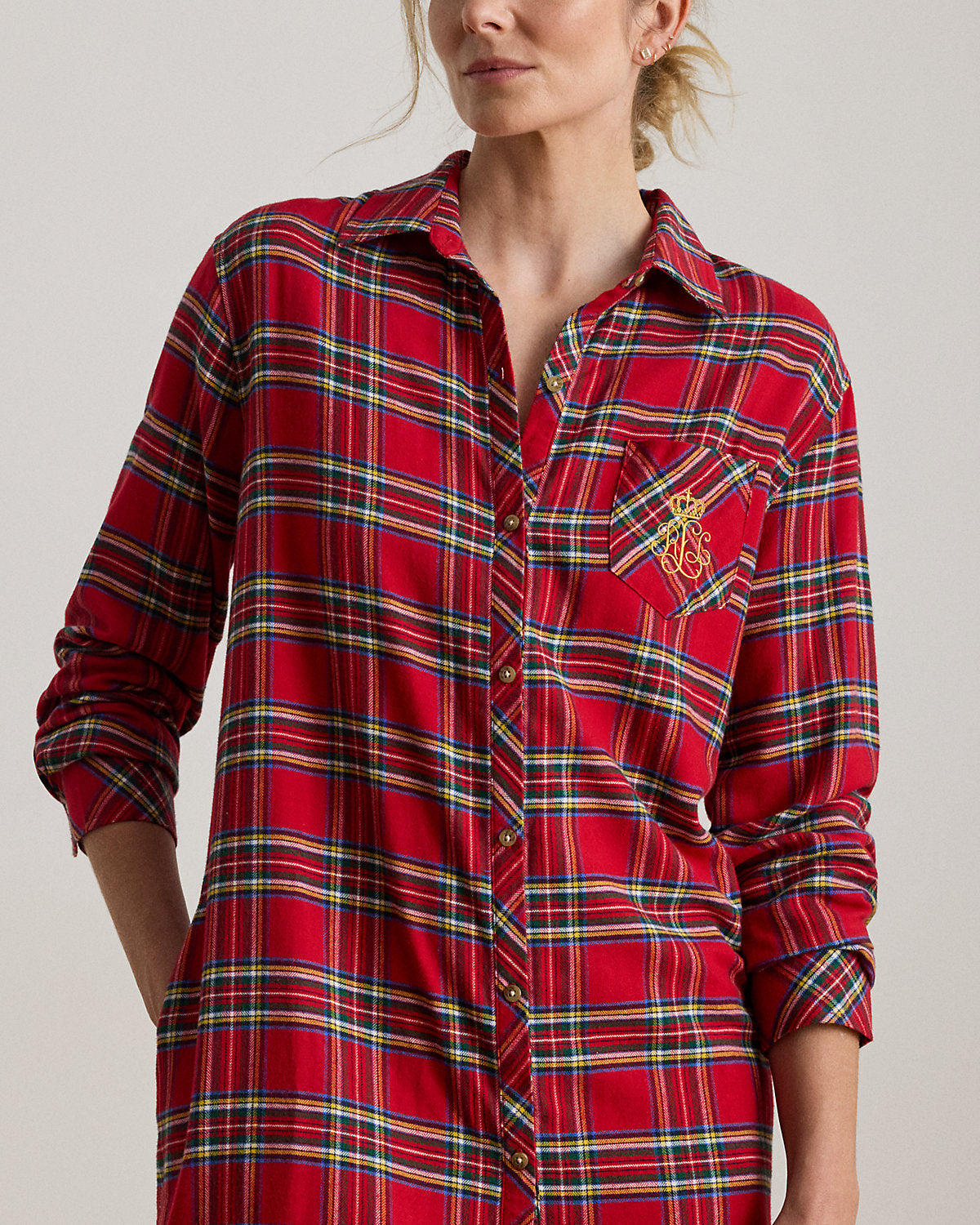 Ralph Lauren Plaid Brushed Twill Long Sleep Shirt