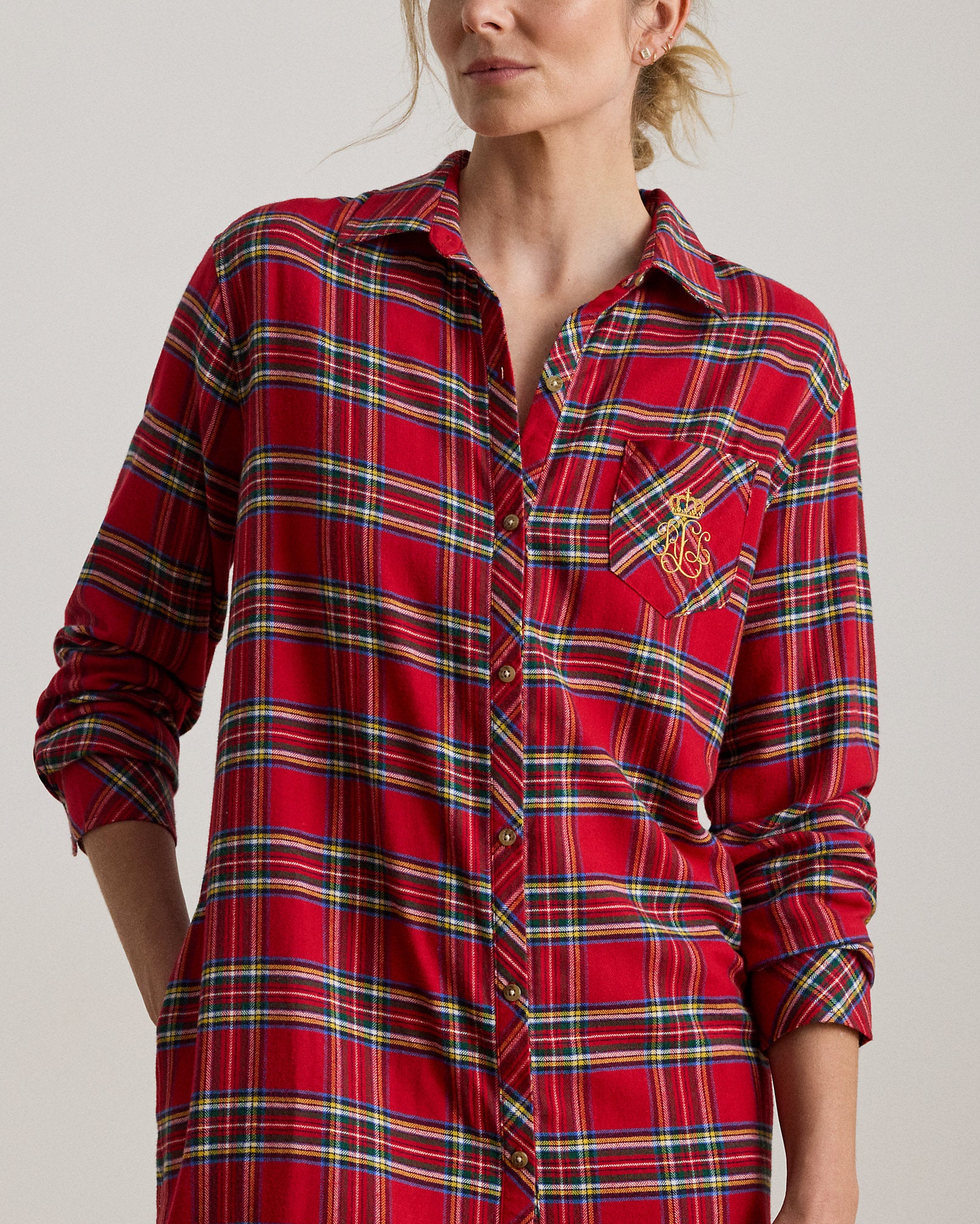 Ralph Lauren Plaid Brushed Twill Long Sleep Shirt