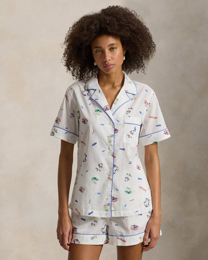 Ralph Lauren Print Cotton Shirt Short Pajama Set