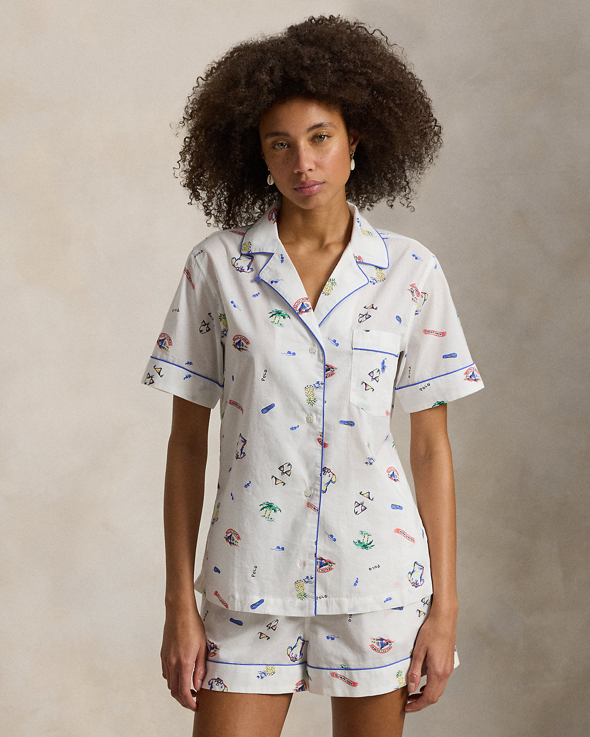 Ralph Lauren Print Cotton Shirt Short Pajama Set
