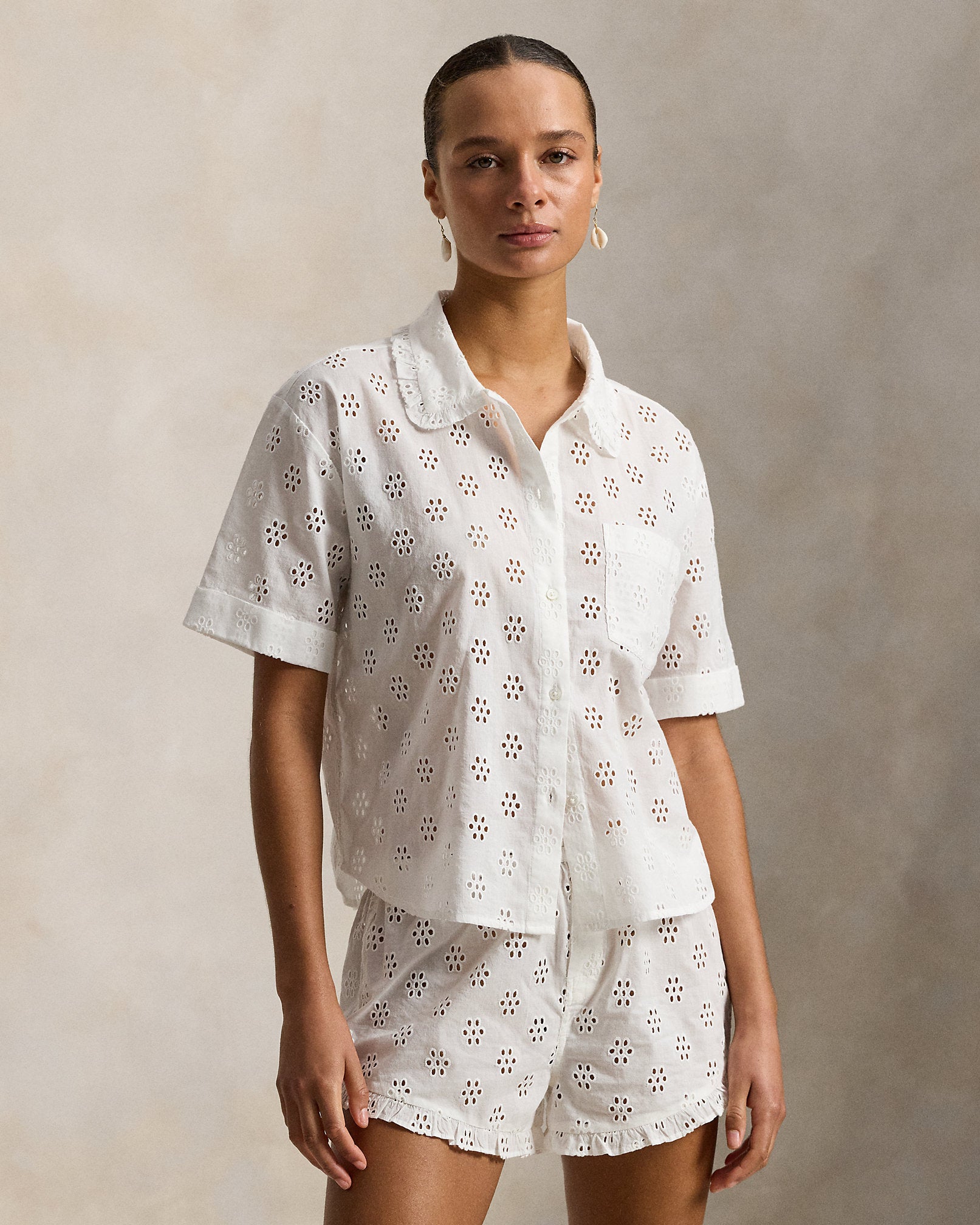 Ralph Lauren Eyelet Cotton Shirt Short Pajama Set