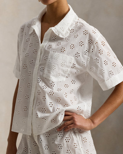 Ralph Lauren Eyelet Cotton Shirt Short Pajama Set