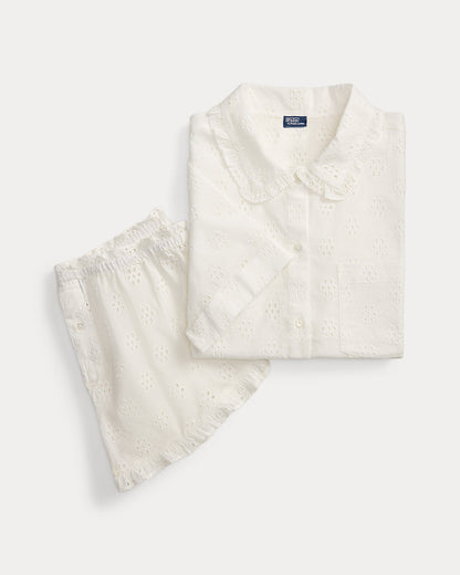 Ralph Lauren Eyelet Cotton Shirt Short Pajama Set