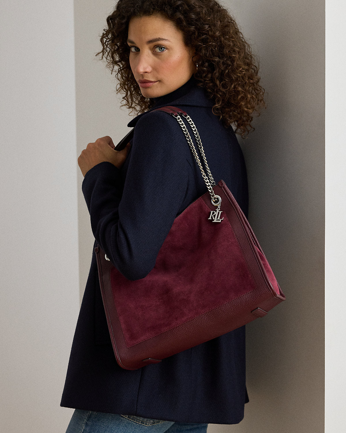 Ralph Lauren Suede Leather Large Bradley Tote Bag