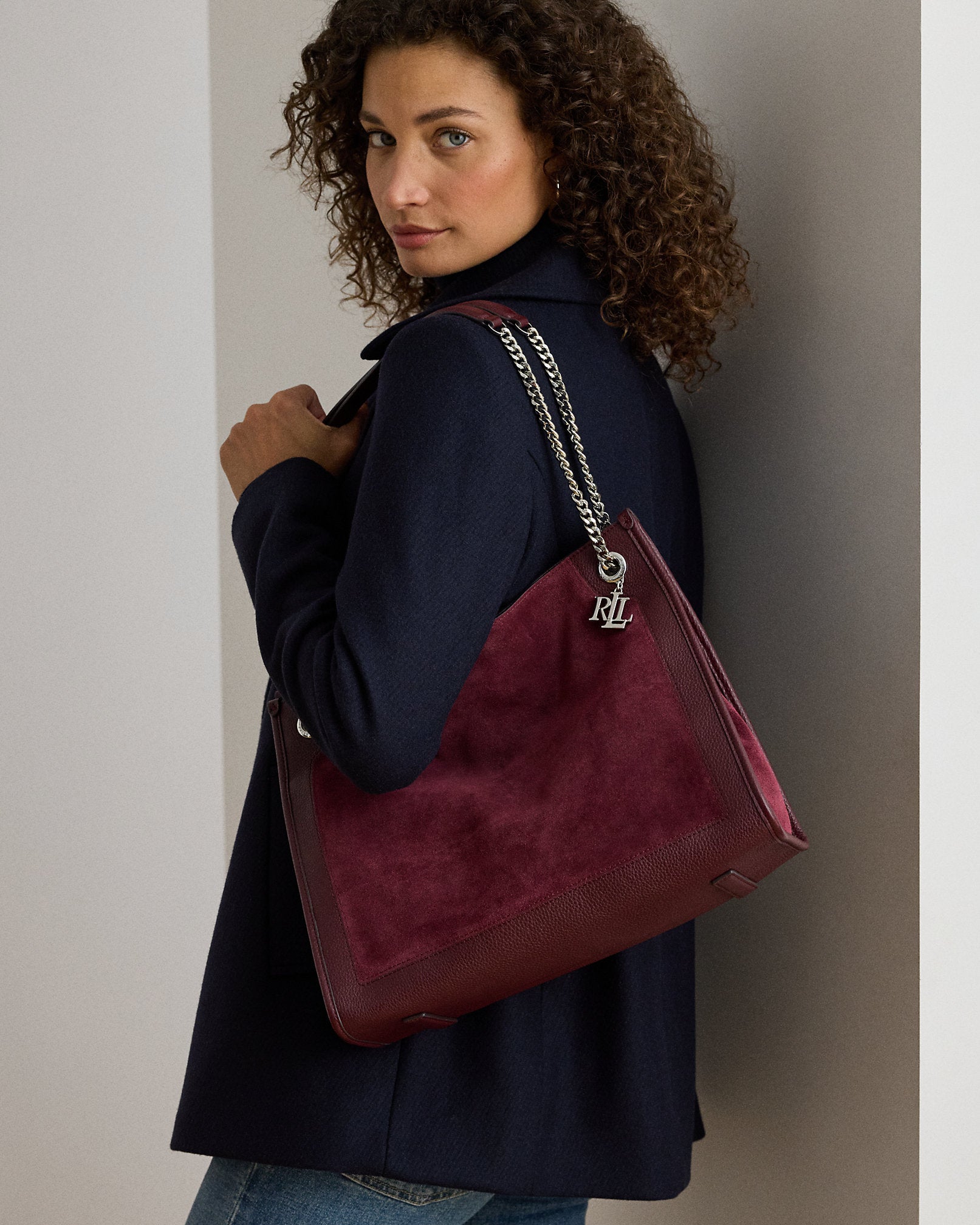 Ralph Lauren Suede Leather Large Bradley Tote Bag