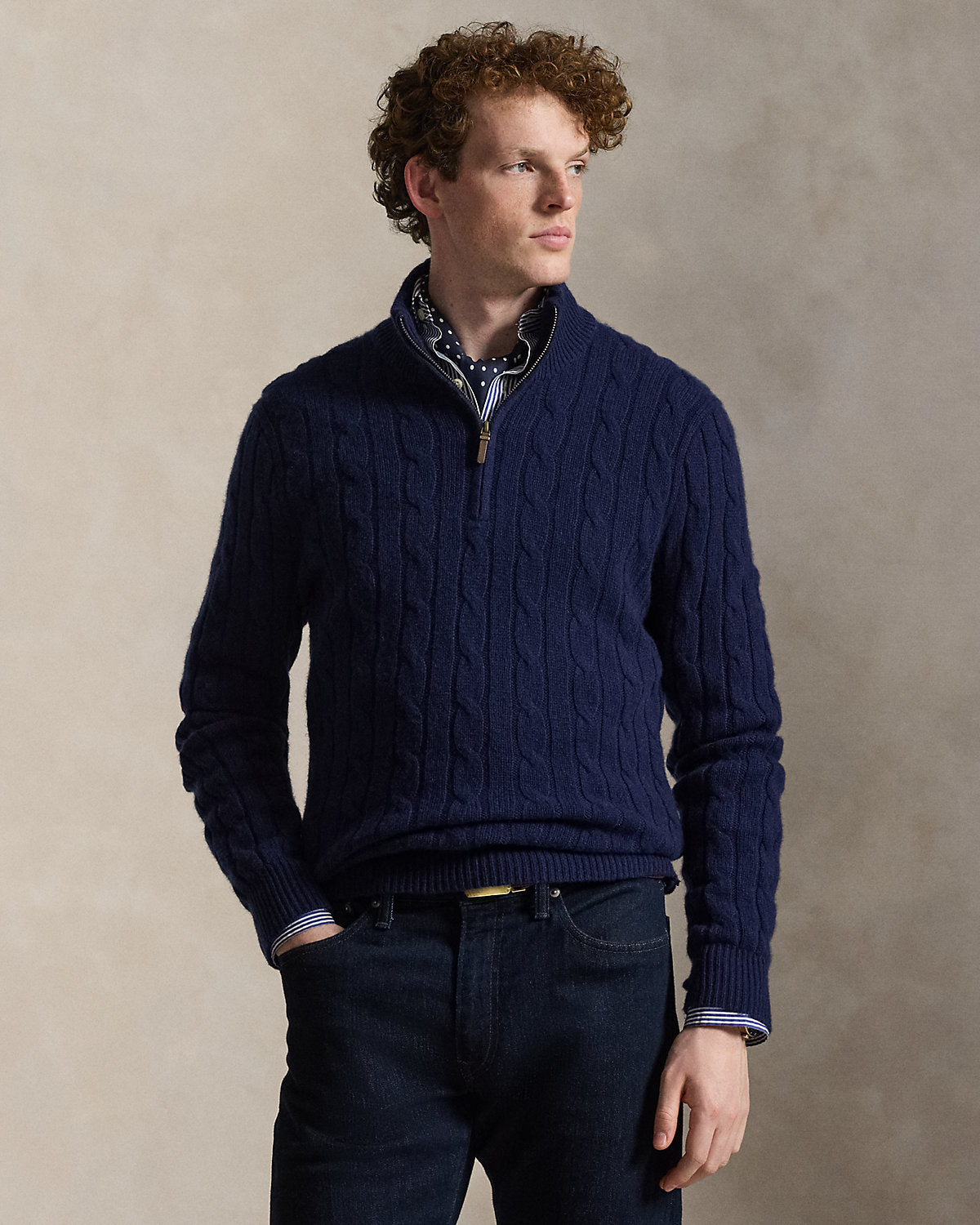 Ralph Lauren CableKnit Cashmere QuarterZip Sweater