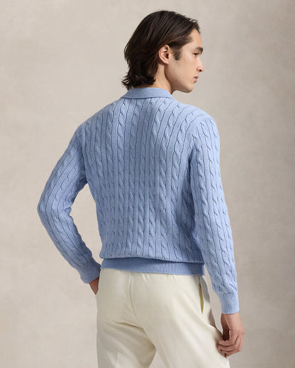 Ralph Lauren CableKnit Cotton PoloCollar Sweater