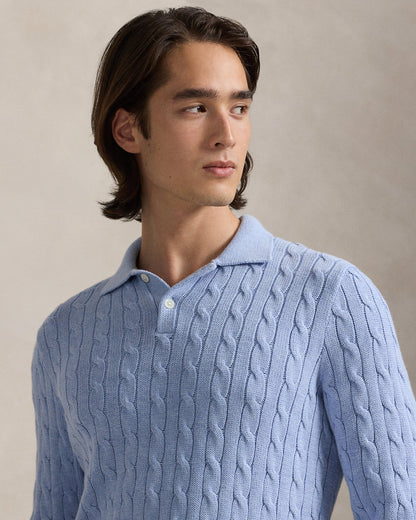 Ralph Lauren CableKnit Cotton PoloCollar Sweater