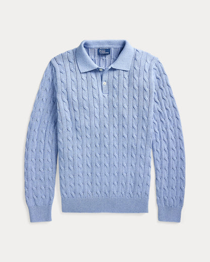 Ralph Lauren CableKnit Cotton PoloCollar Sweater
