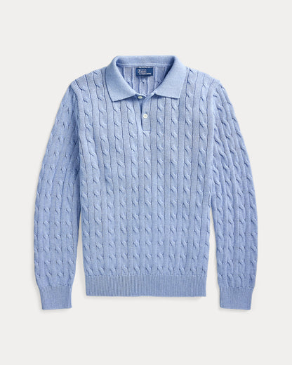 Ralph Lauren CableKnit Cotton PoloCollar Sweater