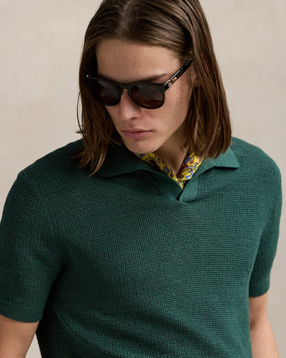 Ralph Lauren MeshKnit Linen JohnnyCollar Sweater