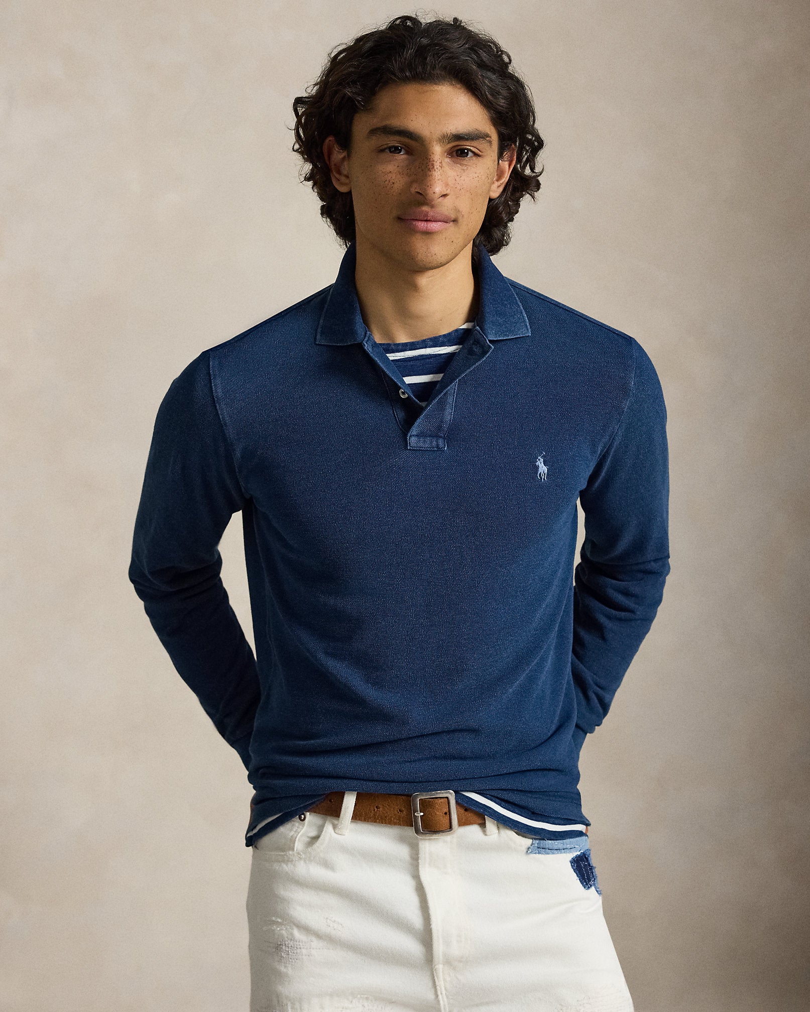 Ralph Lauren Custom Slim Fit Indigo Mesh Polo Shirt
