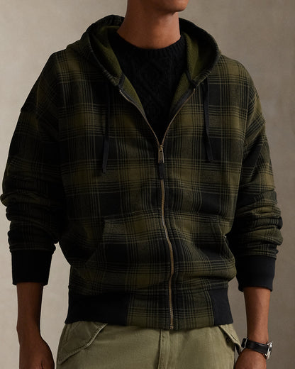 Ralph Lauren Relaxed Fit Plaid Fleece FullZip Hoodie