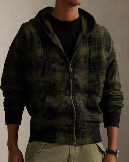 Ralph Lauren Relaxed Fit Plaid Fleece FullZip Hoodie