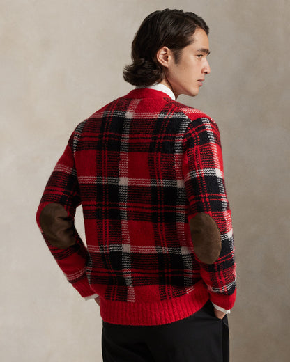 Ralph Lauren SuedePatch Plaid WoolBlend Cardigan