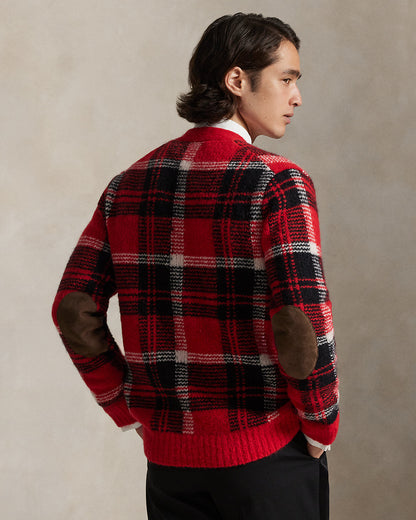 Ralph Lauren SuedePatch Plaid WoolBlend Cardigan