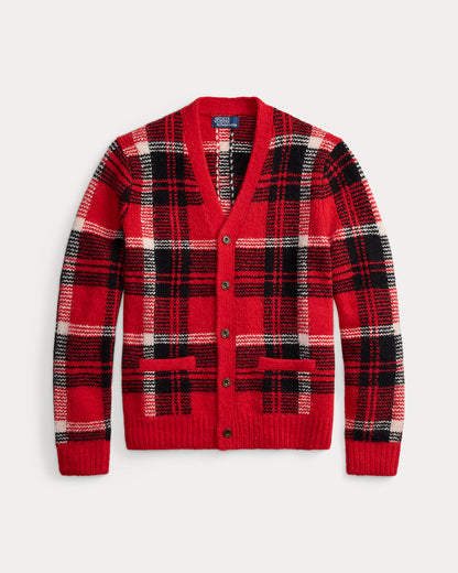 Ralph Lauren SuedePatch Plaid WoolBlend Cardigan