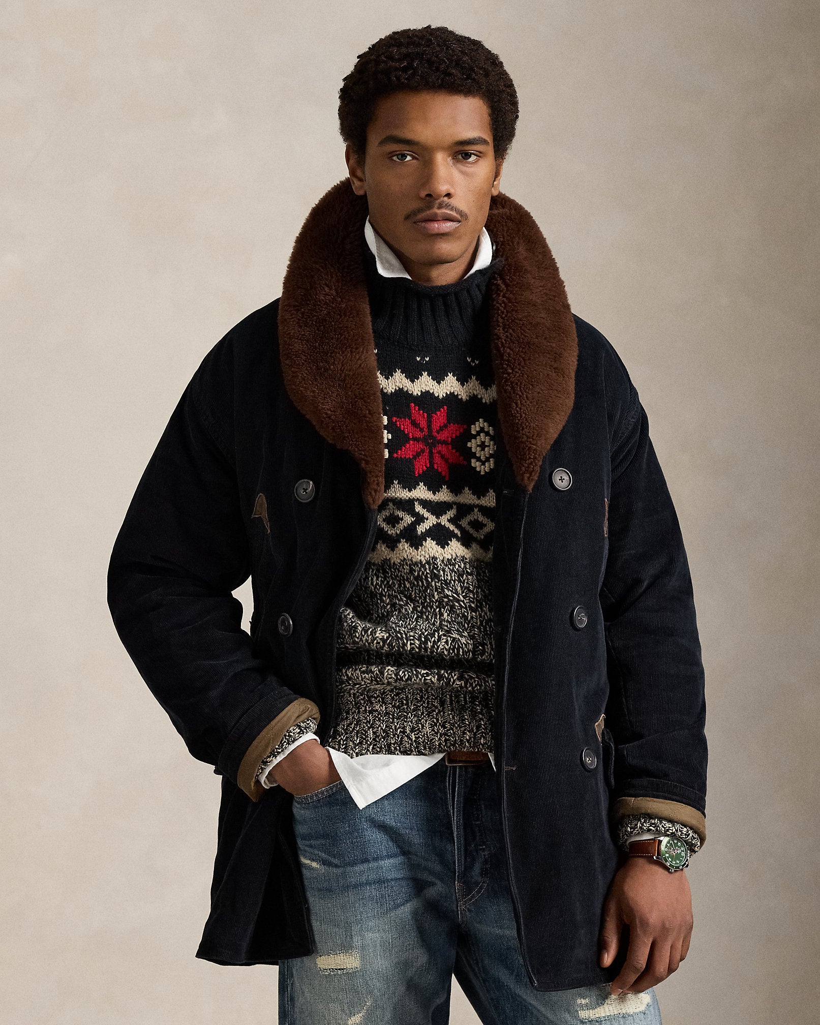 Ralph Lauren ShearlingCollar Corduroy Ranch Coat
