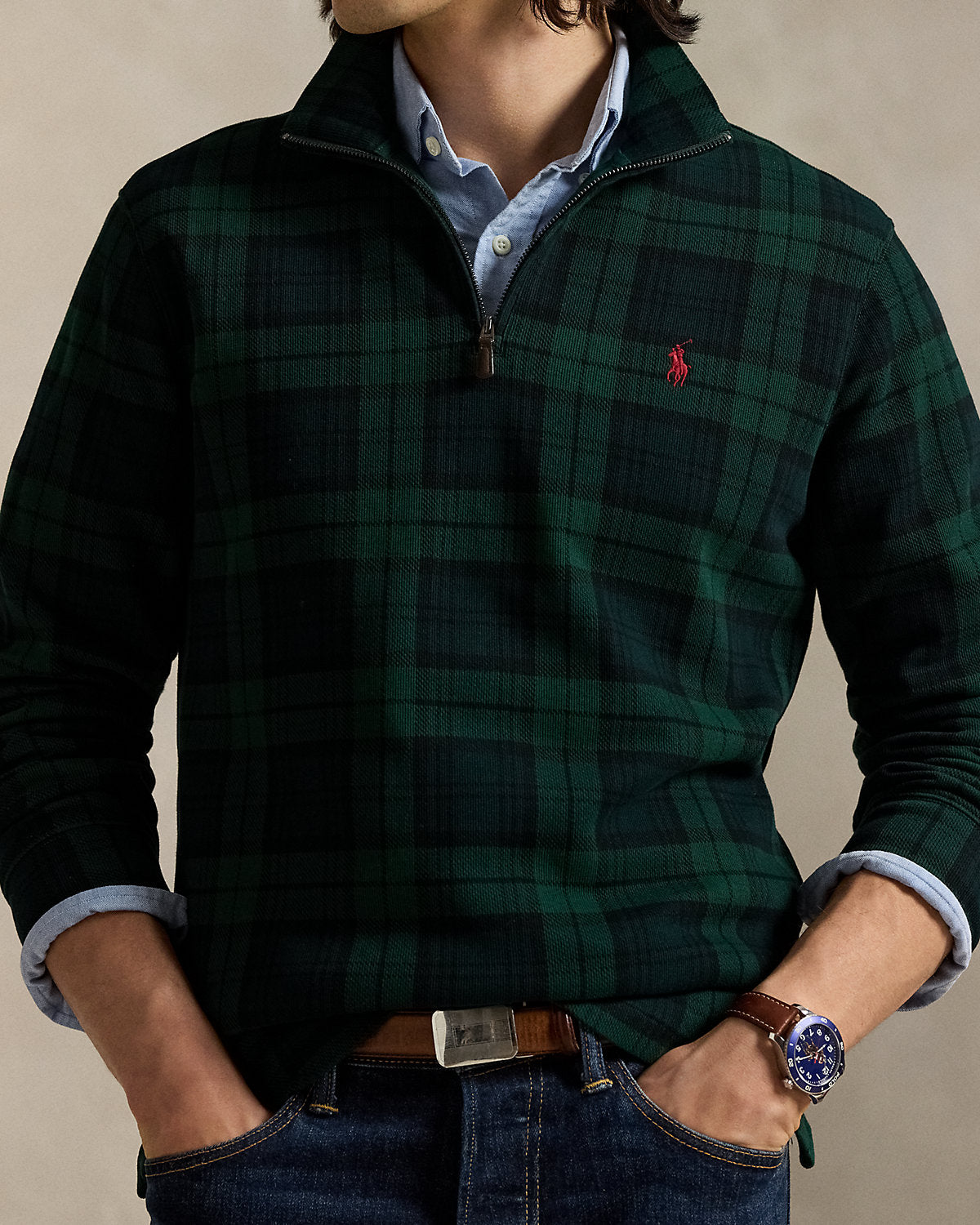 Ralph Lauren Plaid EstateRib QuarterZip Pullover