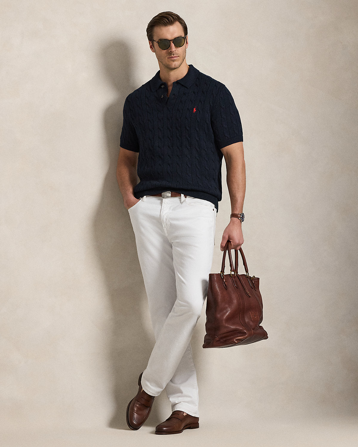 Ralph Lauren CableKnit Cotton Polo Sweater
