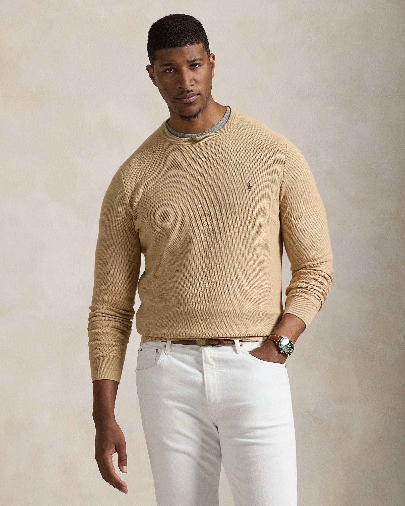 Ralph Lauren MeshKnit Cotton Crewneck Sweater