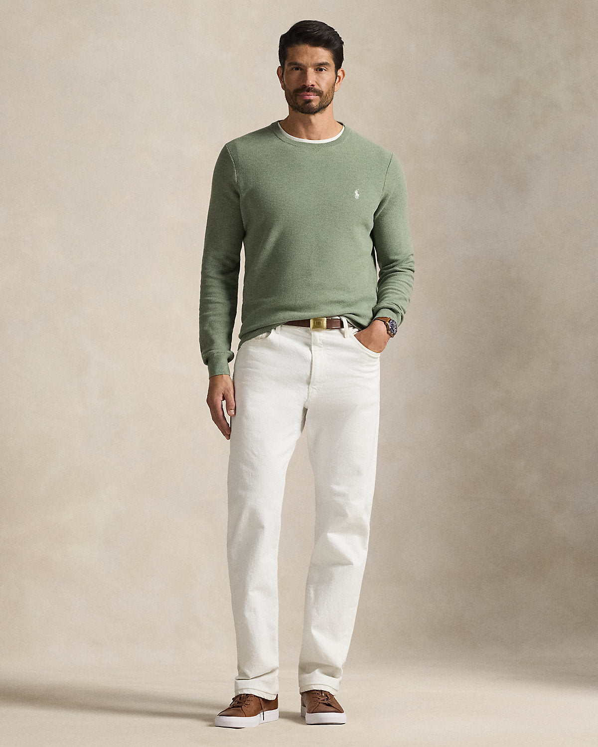 Ralph Lauren MeshKnit Cotton Crewneck Sweater