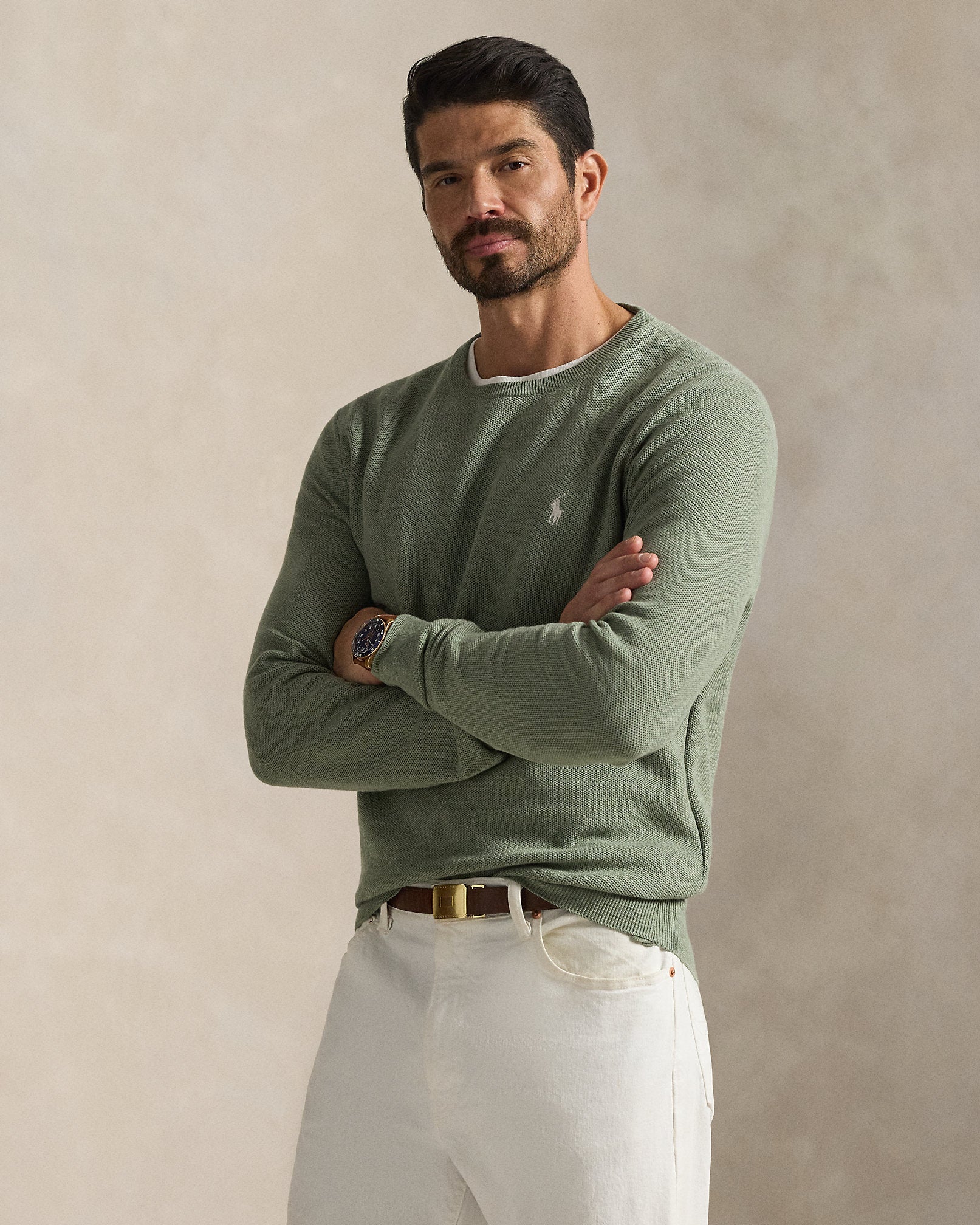Ralph Lauren MeshKnit Cotton Crewneck Sweater