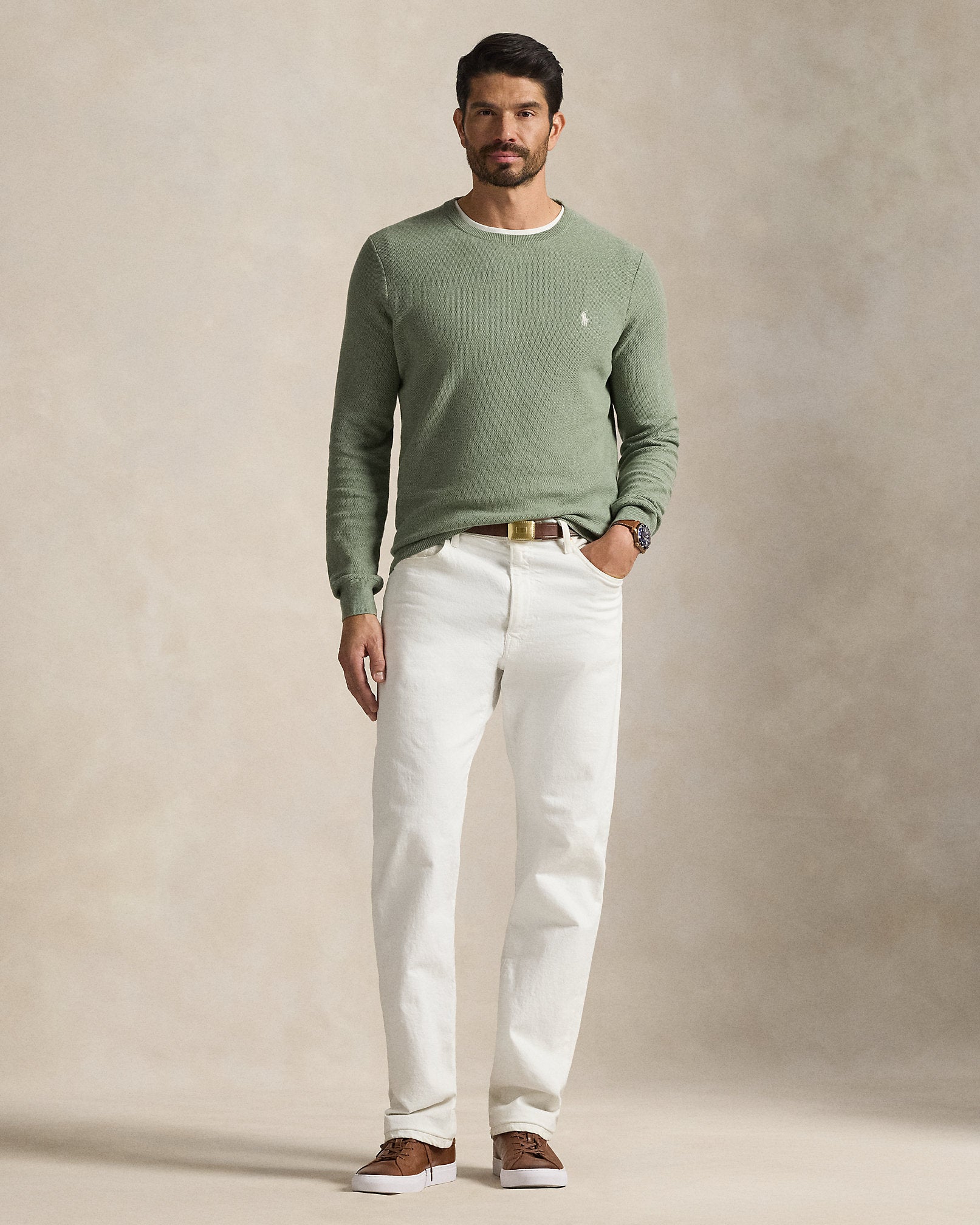 Ralph Lauren MeshKnit Cotton Crewneck Sweater