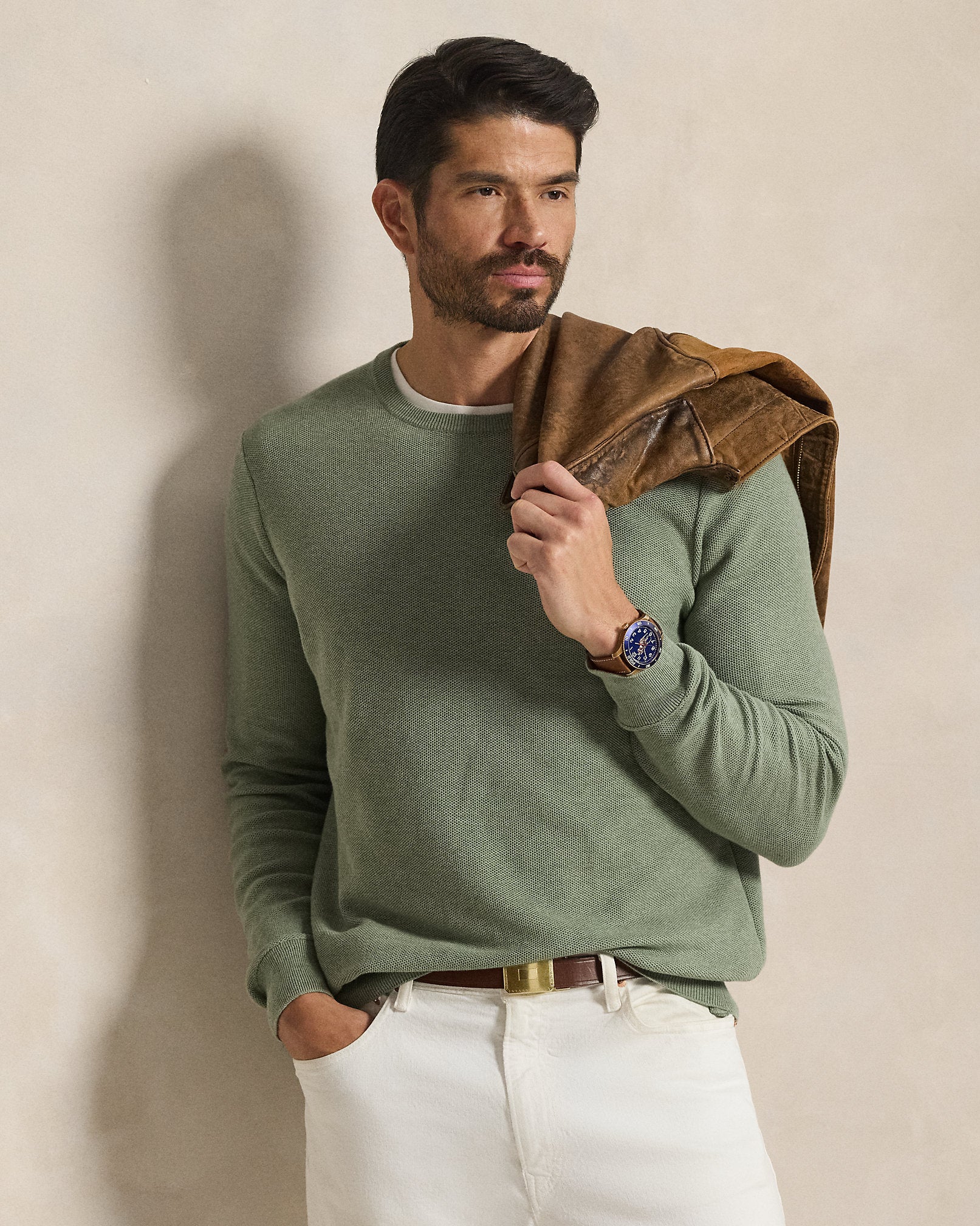 Ralph Lauren MeshKnit Cotton Crewneck Sweater