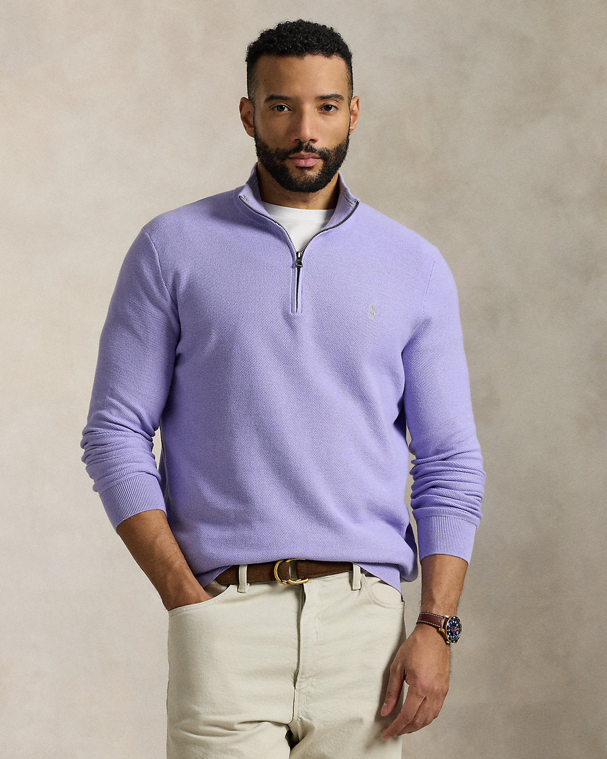 Ralph Lauren MeshKnit Cotton QuarterZip Sweater