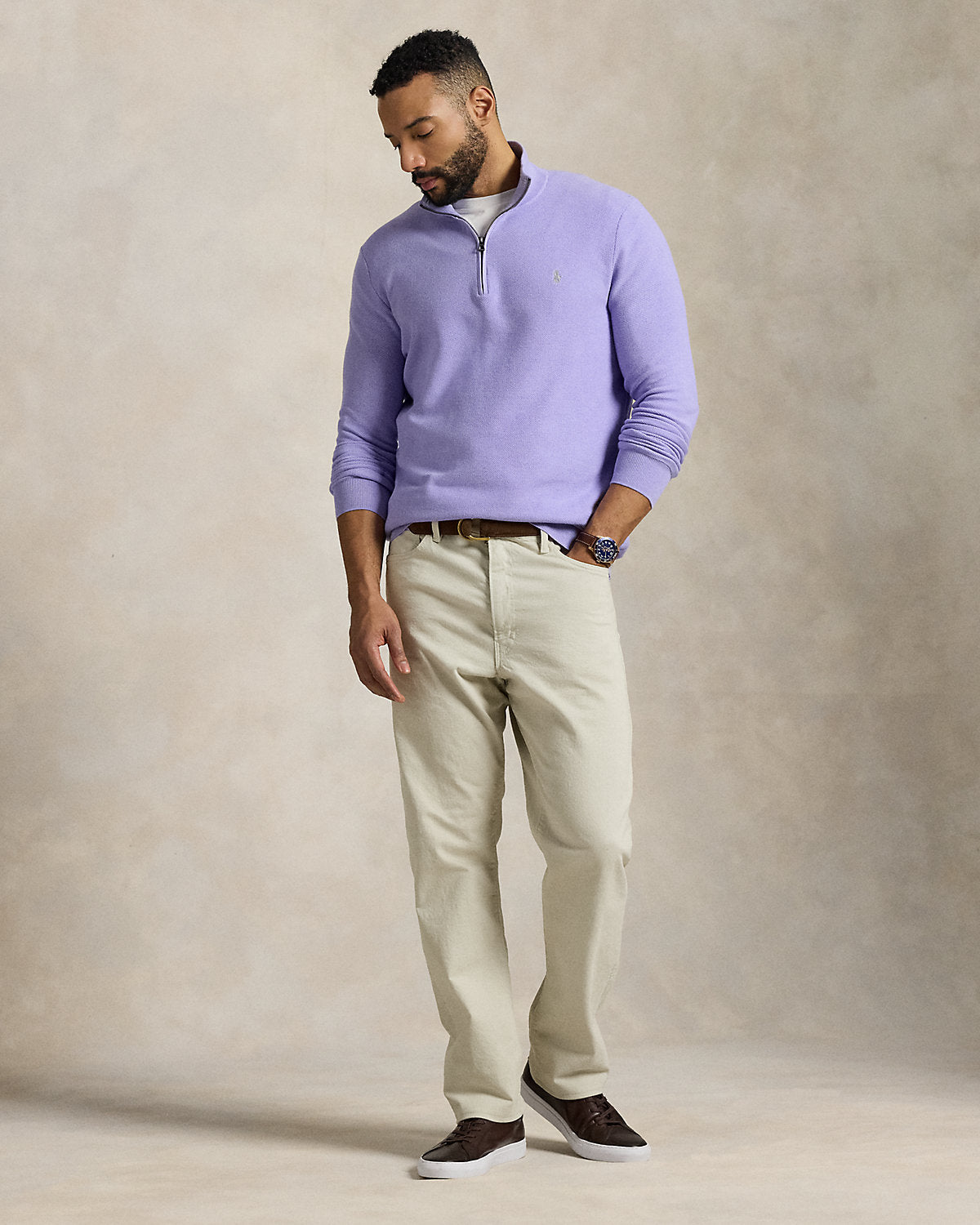 Ralph Lauren MeshKnit Cotton QuarterZip Sweater