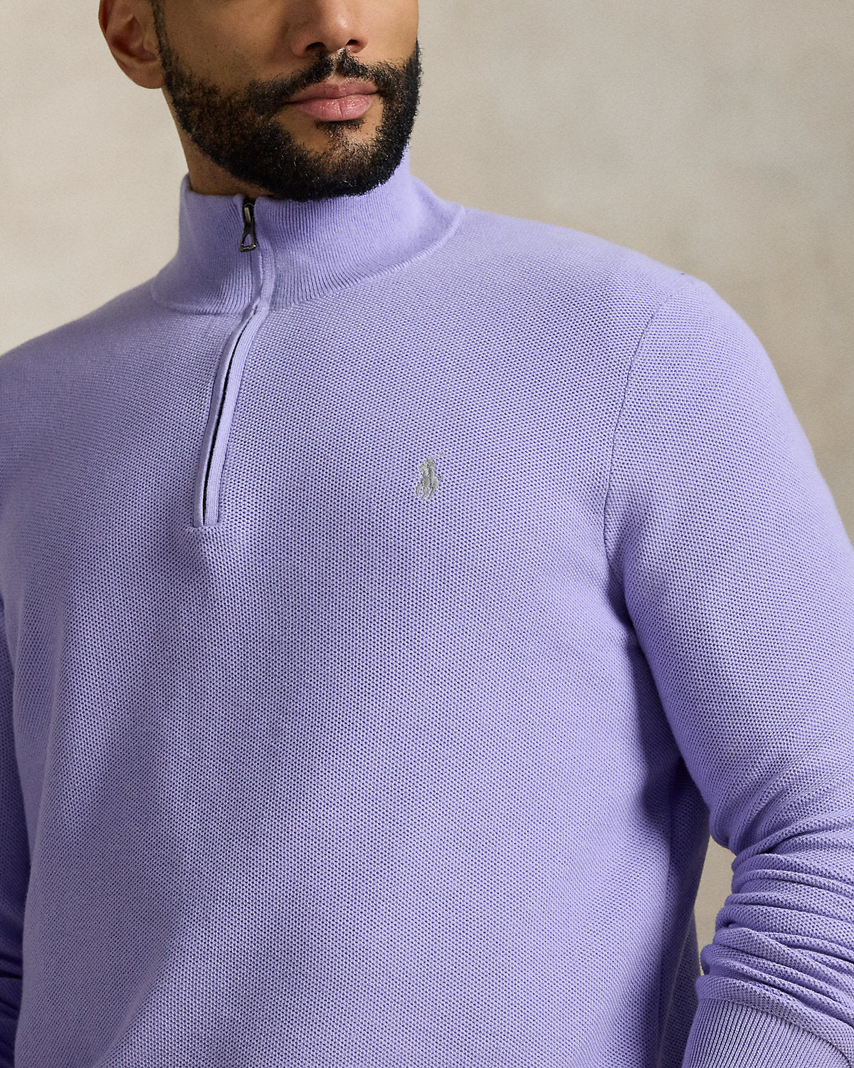 Ralph Lauren MeshKnit Cotton QuarterZip Sweater