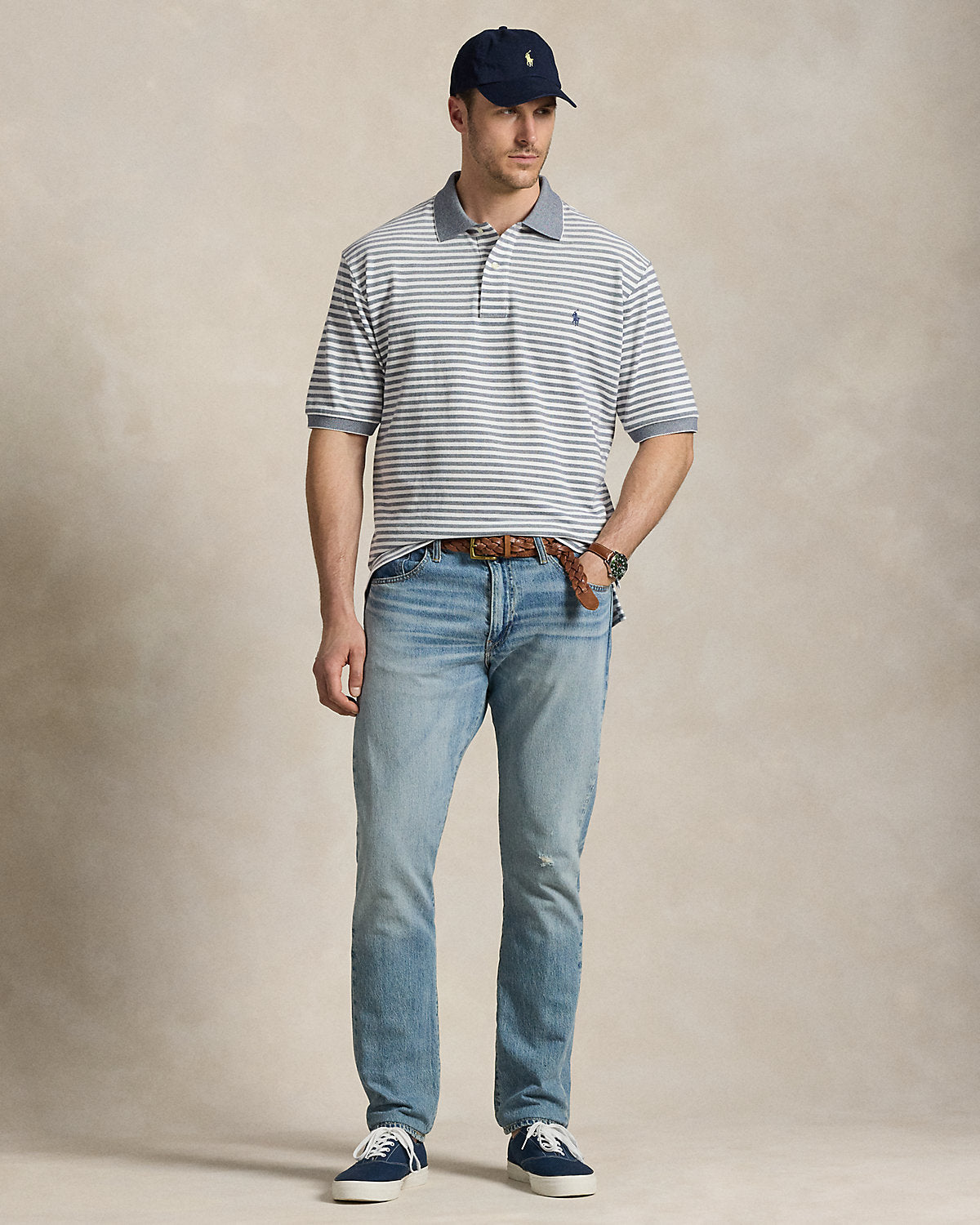 Ralph Lauren Striped Oxford Mesh Polo Shirt