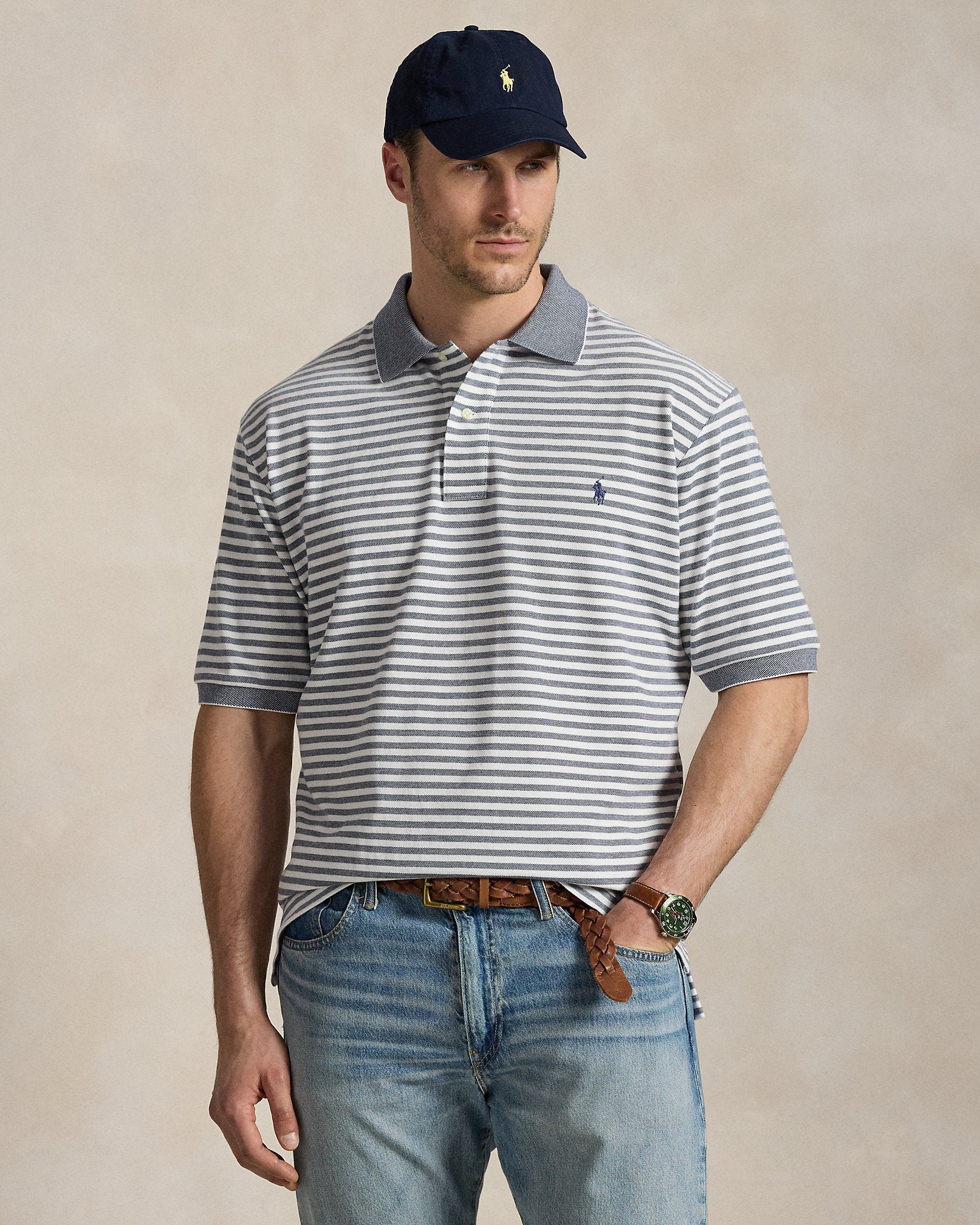 Ralph Lauren Striped Oxford Mesh Polo Shirt