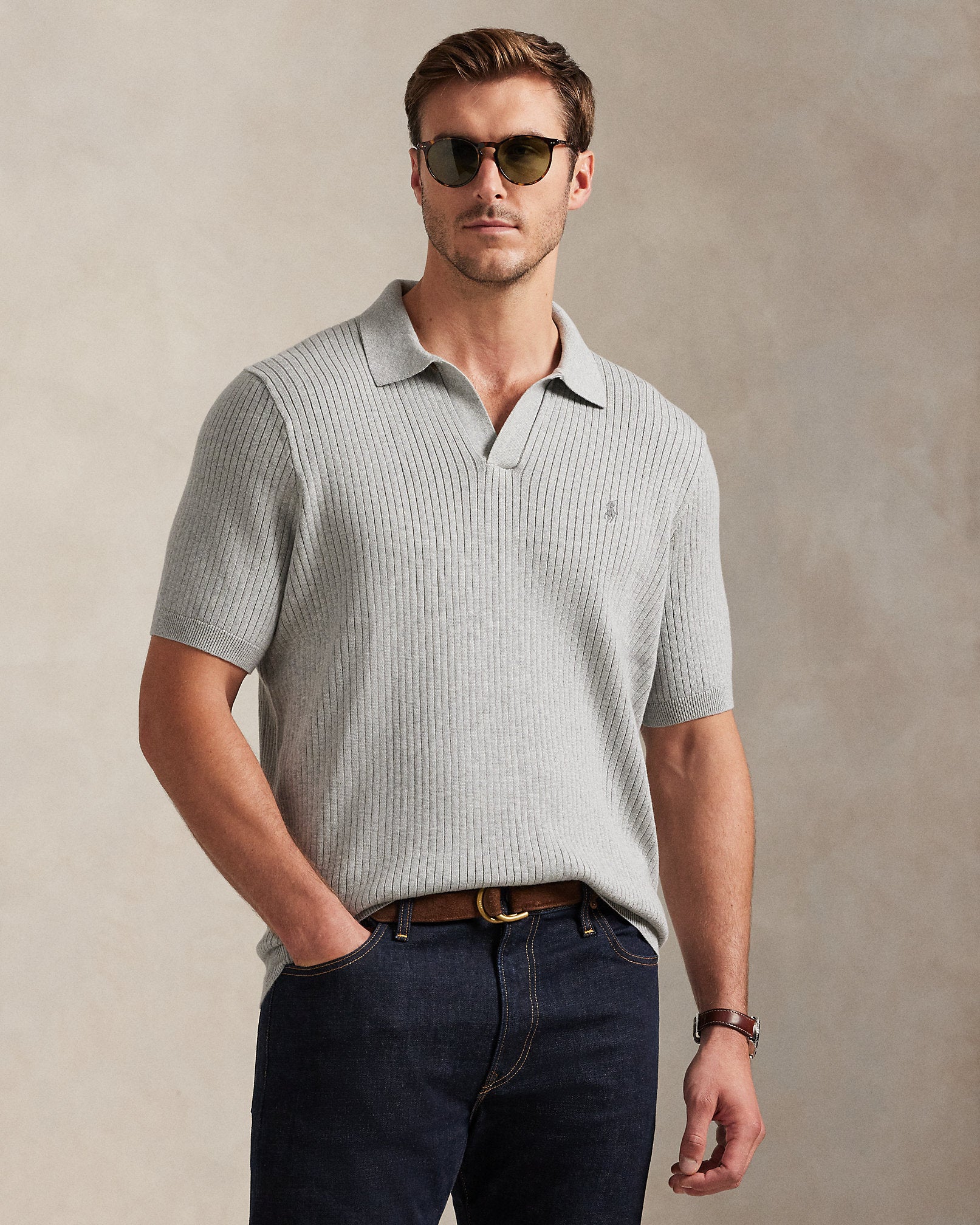Ralph Lauren RibKnit Cotton JohnnyCollar Sweater
