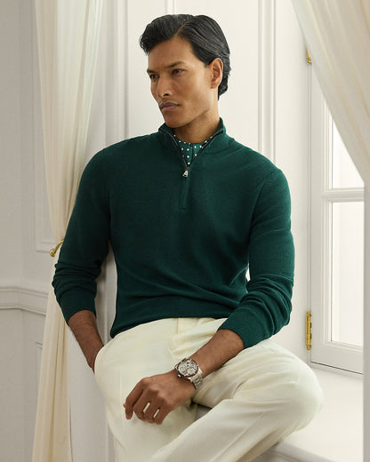 Ralph Lauren PiquÃ©Knit Wool QuarterZip Sweater