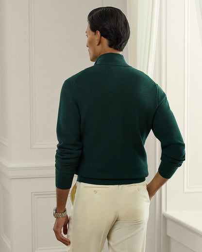 Ralph Lauren PiquéKnit Wool QuarterZip Sweater