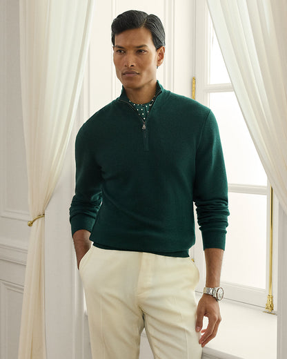 Ralph Lauren PiquéKnit Wool QuarterZip Sweater