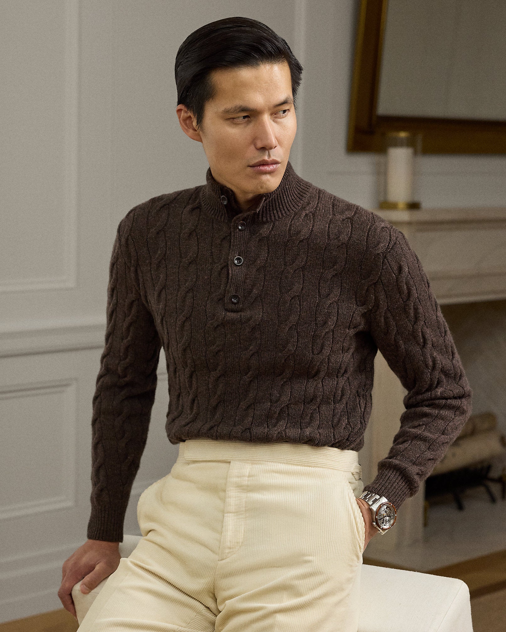 Ralph Lauren CableKnit Cashmere Mockneck Sweater