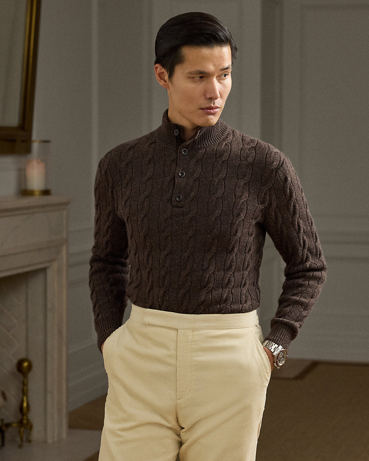 Ralph Lauren CableKnit Cashmere Mockneck Sweater