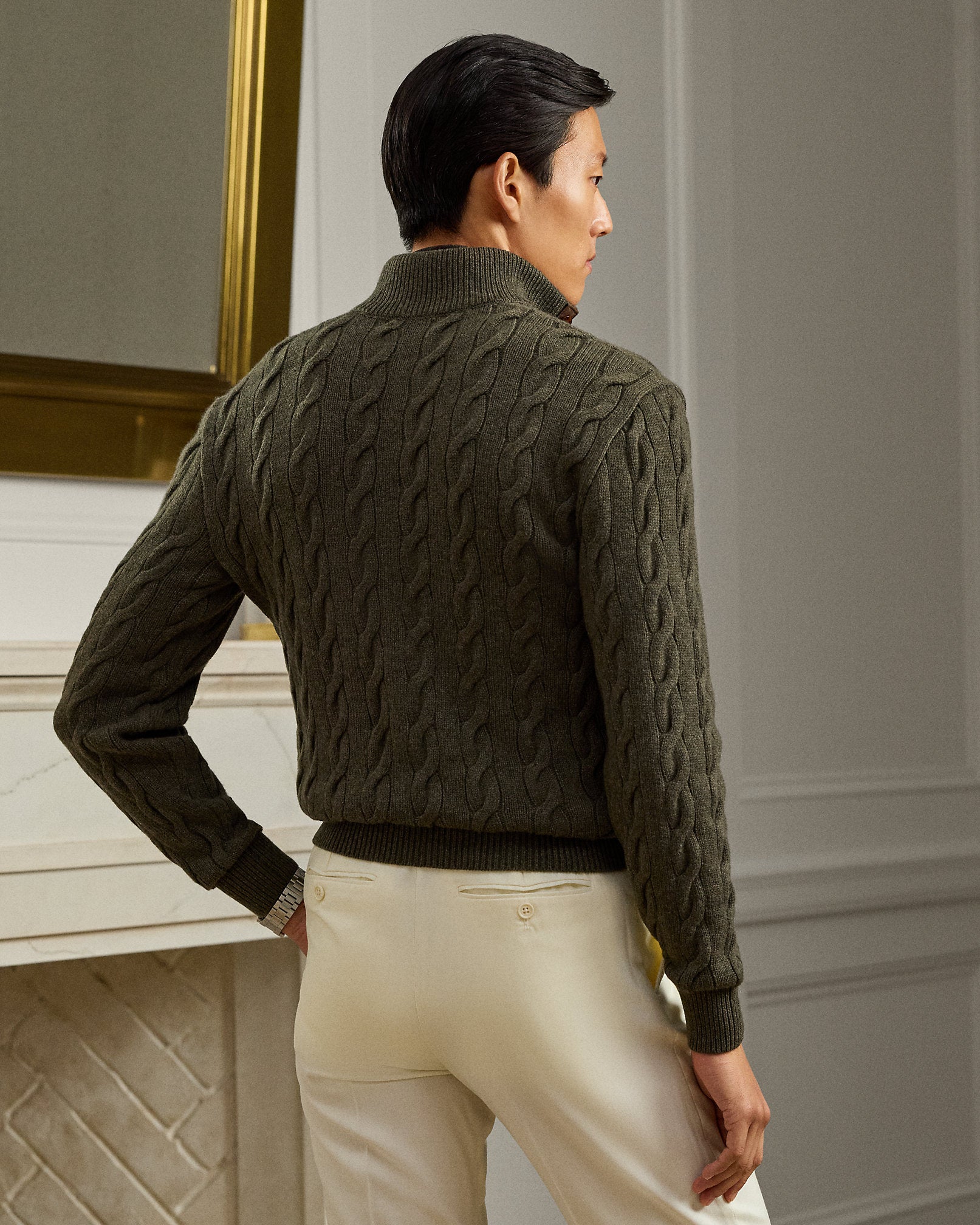 Ralph Lauren CableKnit Cashmere Mockneck Sweater
