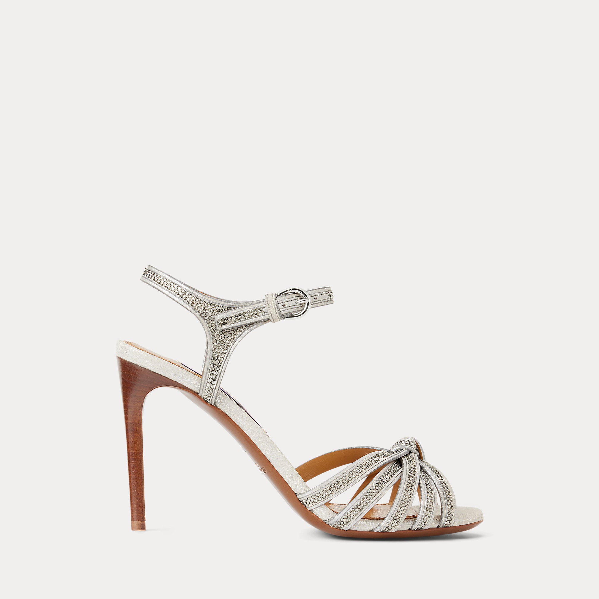 Ralph Lauren Kieran 95 Mm Embellished Suede Sandal Palladium