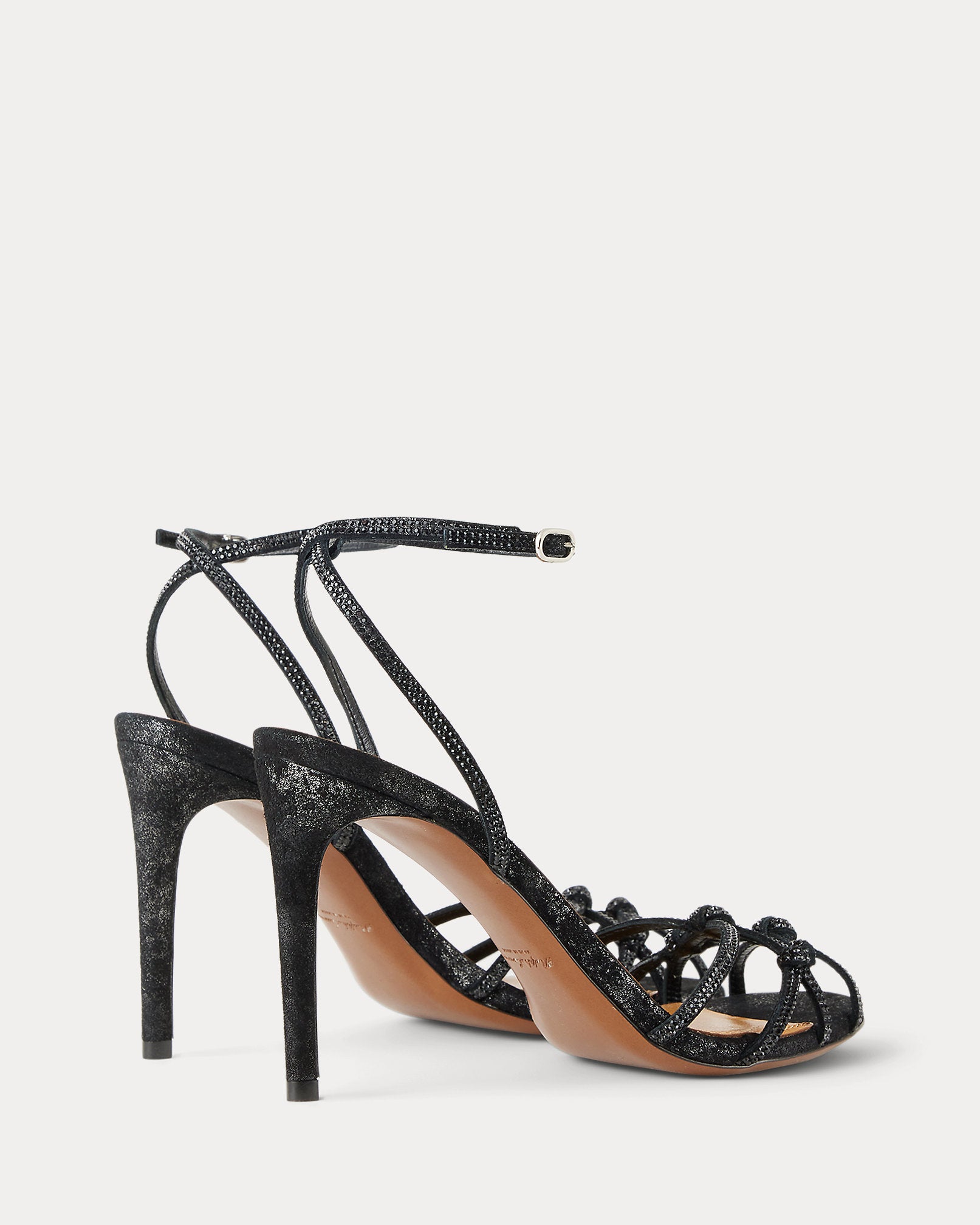 Ralph Lauren Kiera 95 Mm Embellished Metallic Sandal Black