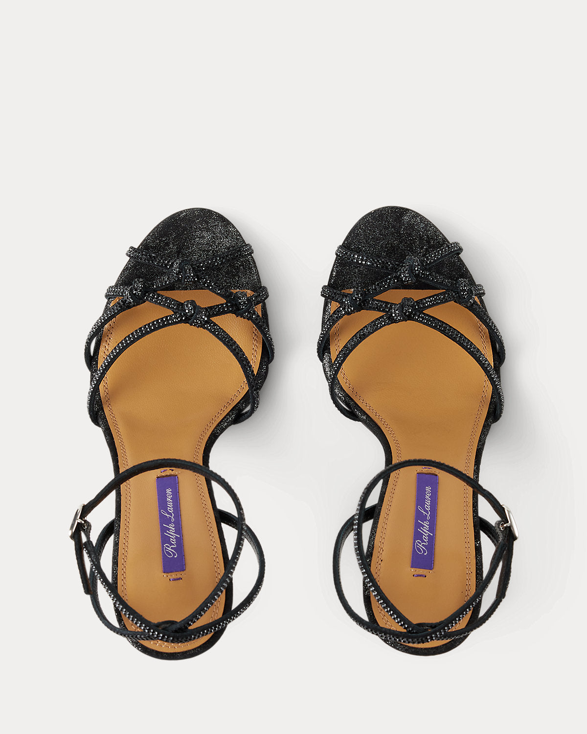 Ralph Lauren Kiera 95 Mm Embellished Metallic Sandal Black