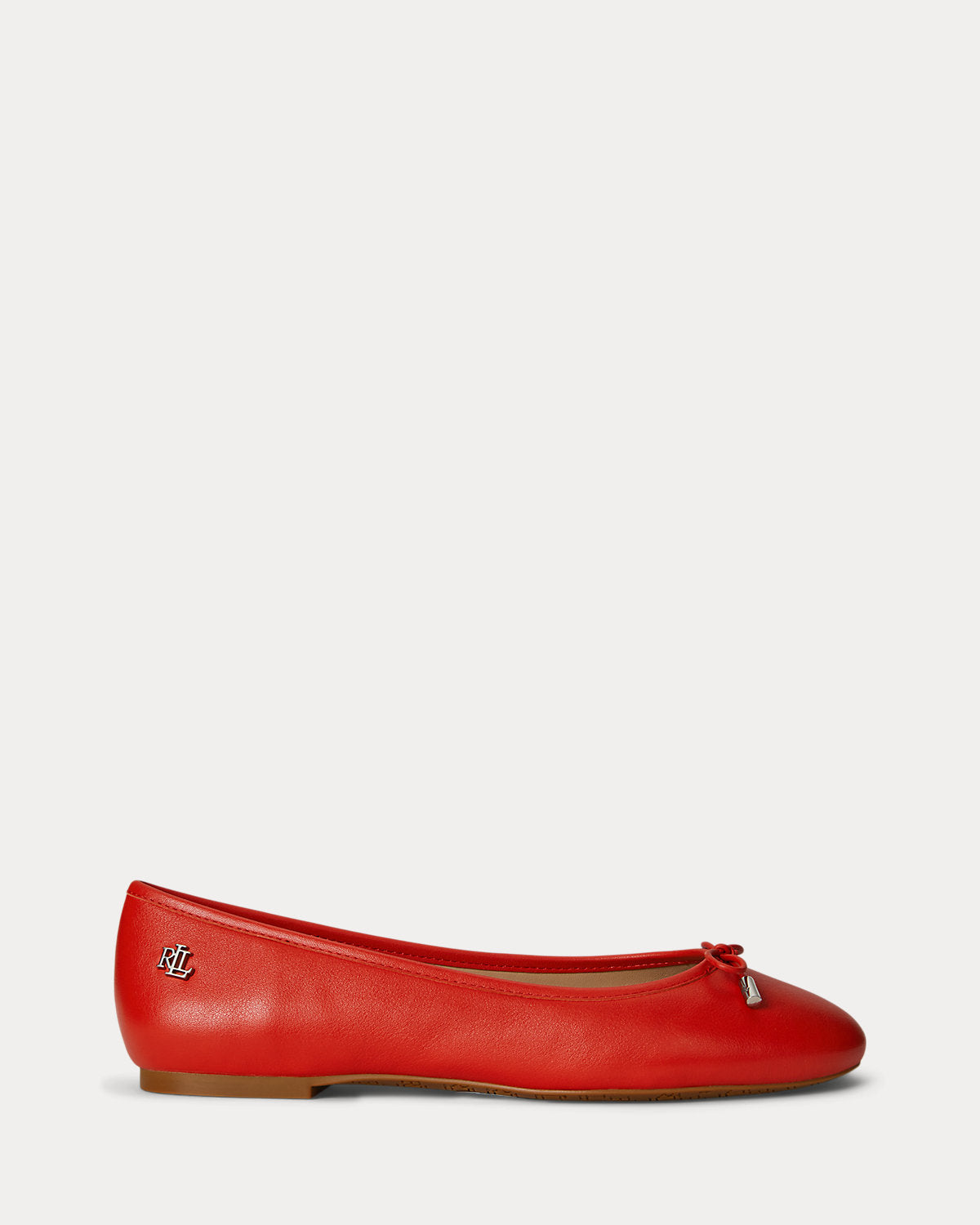 Ralph Lauren Jayna Nappa Leather Flat Bright Vermilion