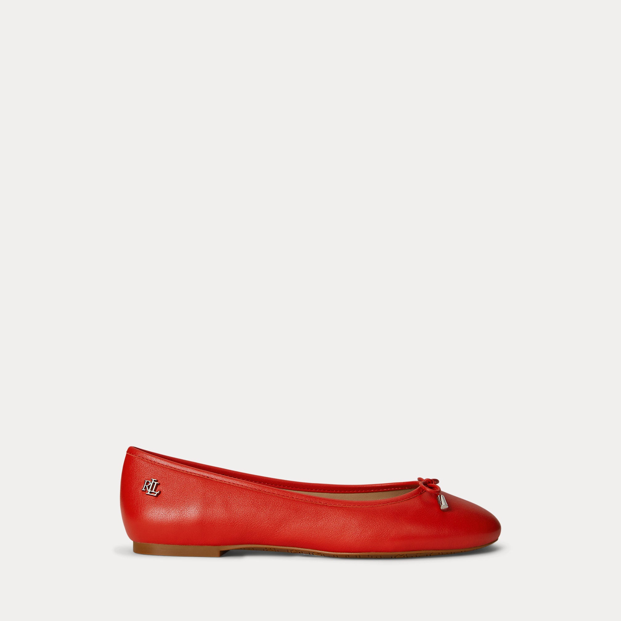 Ralph Lauren Jayna Nappa Leather Flat Bright Vermilion