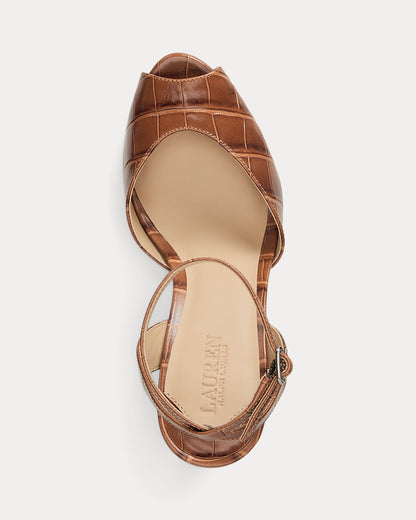 Ralph Lauren Kyla Crocodileembossed Leather Sandal Tobacco